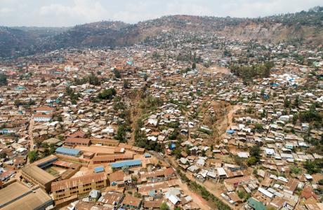 aerial shot of landslide in Funu, Bukavu, DRC